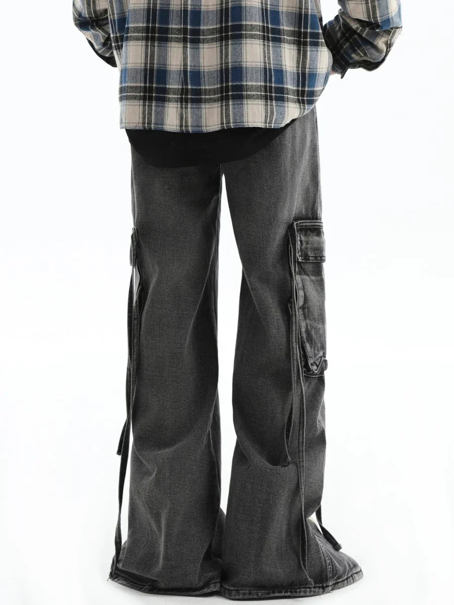 MULTI-POCKET LOOSE STRAIGHT LONG JEANS B0163