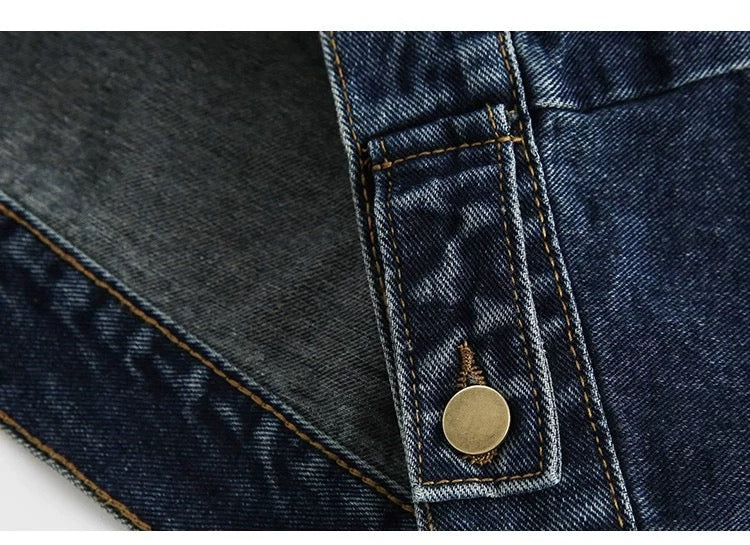 Men’s Vintage Patch Denim Jacket – American Retro Streetwear Outerwear T0084