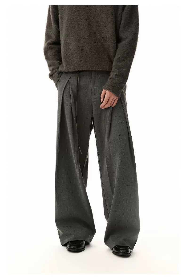 Men’s Pleated A-Line Flare TR Trousers – 3D Wide-Leg Tailored Street Pants B0072