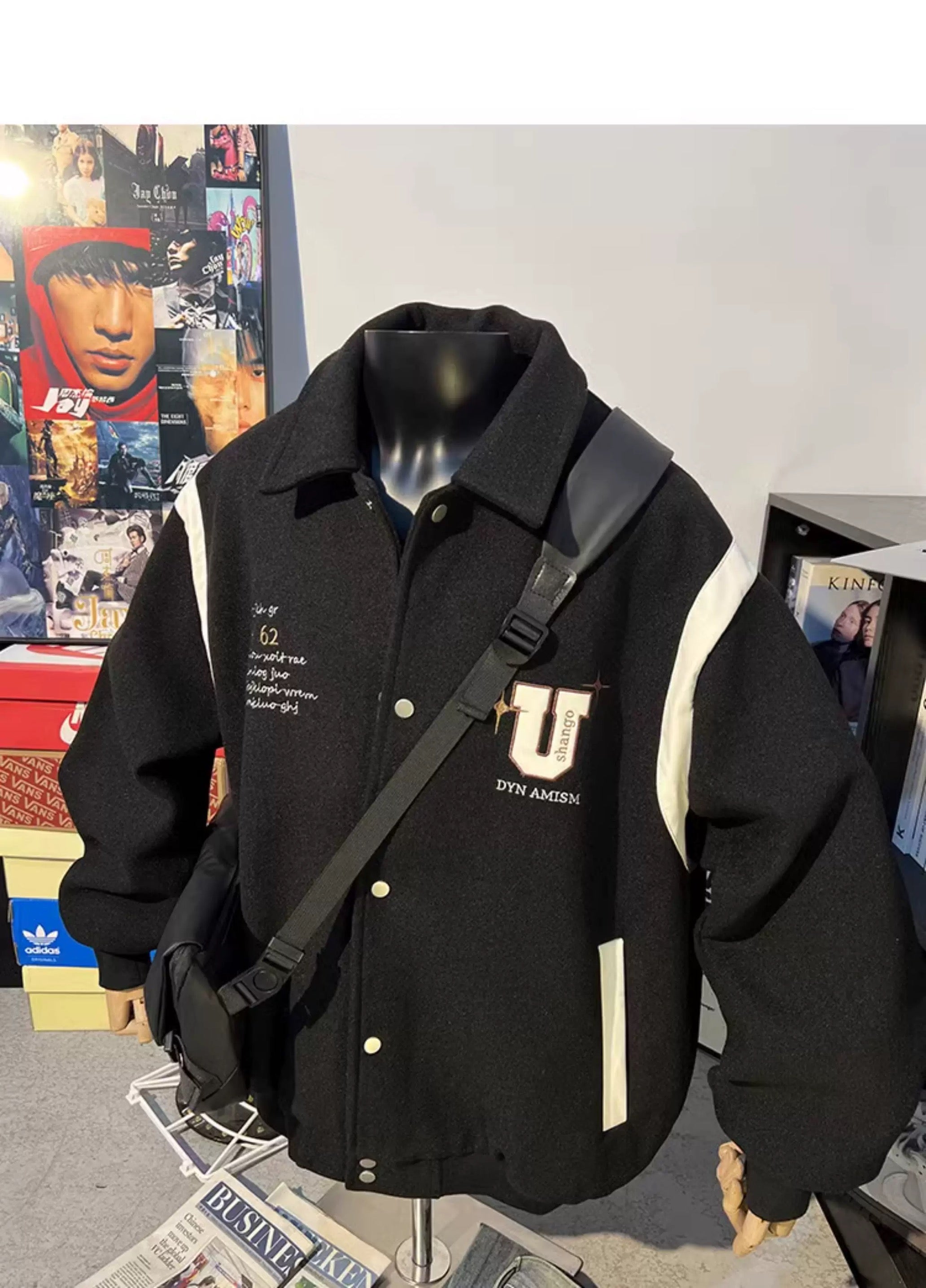 Chaqueta corta de lana – Prenda de abrigo vintage estilo urbano americano T0024