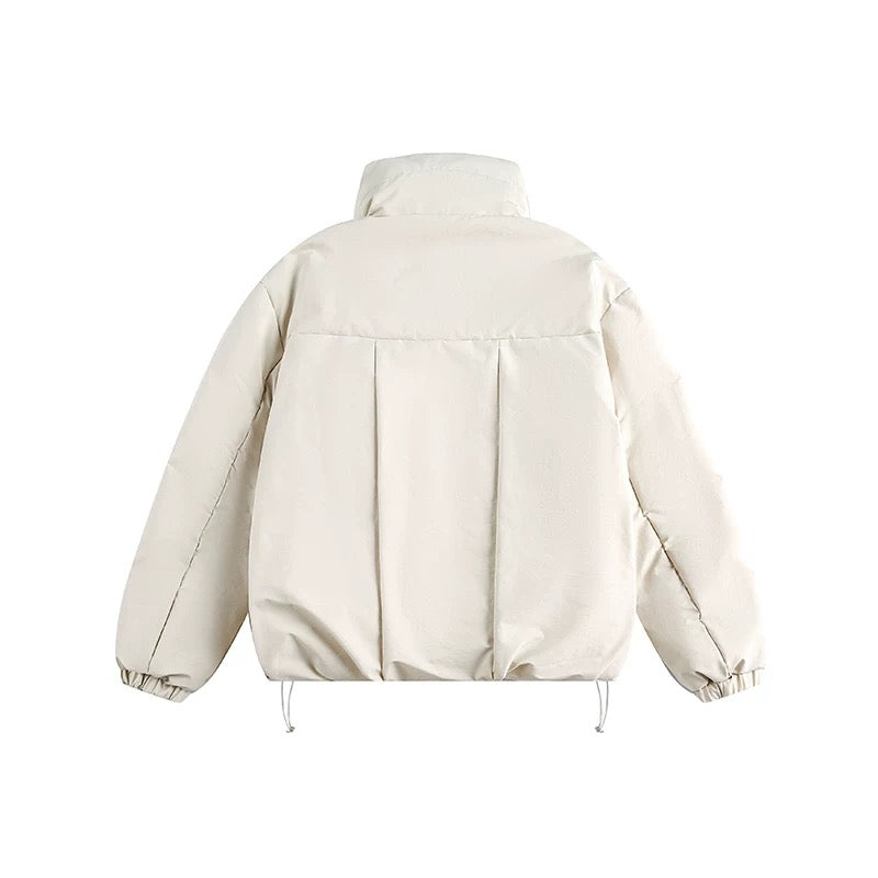 Men’s White Duck Down Stand Collar Puffer Jacket – Minimal Warm Winter Outerwear T0140