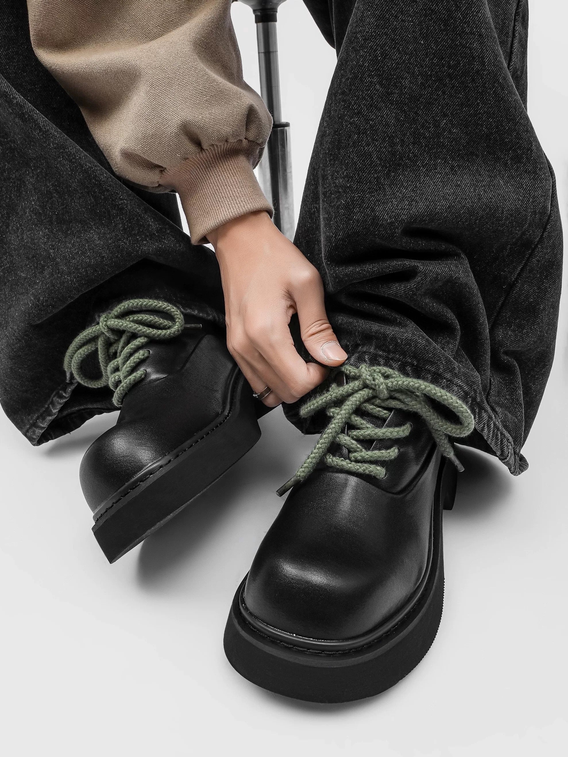 Parisian Derby Shoes - Chunky 6cm Platform Leather Oxfords for Men (Premium Black Round-Toe Office Wear) S0004