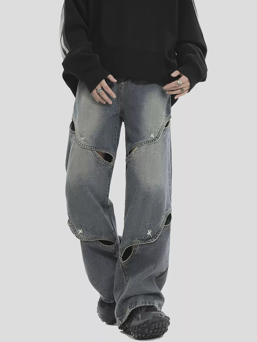 METAL HOLE BREAKING JEANS B0167
