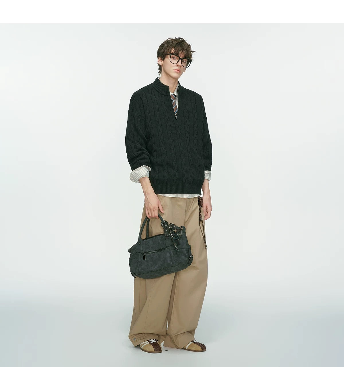 Men’s Old Money Half-Zip Cable Knit Sweater – Vintage Preppy Pullover Knitwear S0048