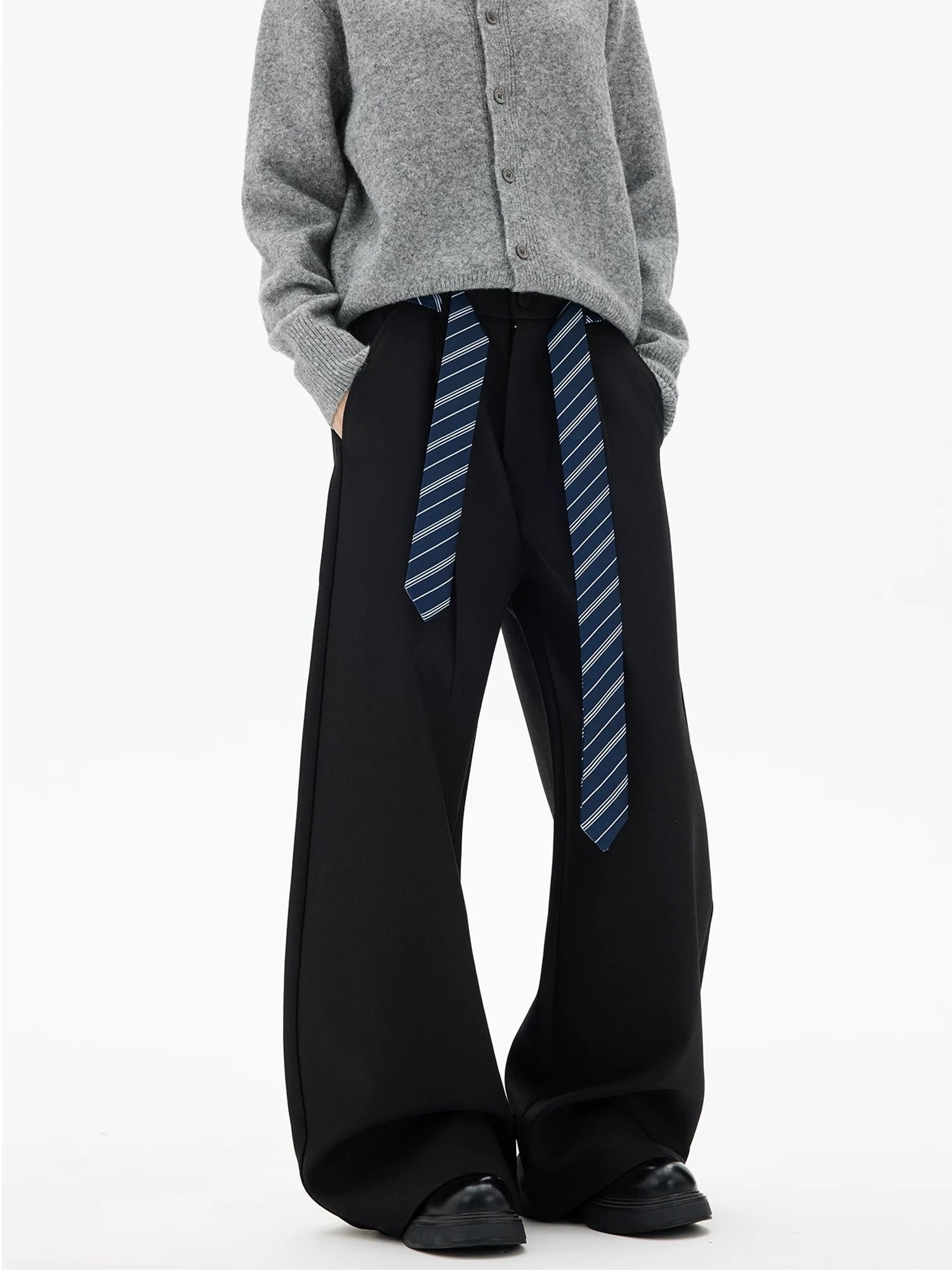 American Vintage Tie-Waist Blade Cut Trousers – High-Street Wide-Leg Pants B0043