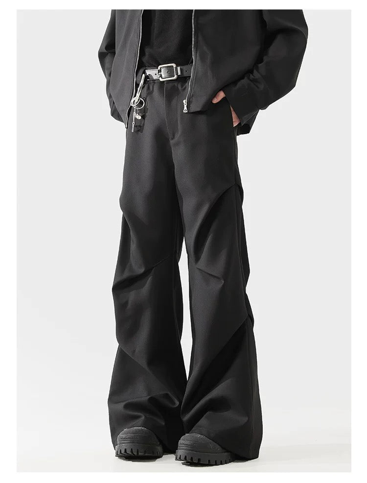 Men’s 3D Pleated Dress Pants – Textured Tailored Trousers for Modern Street Style B0071