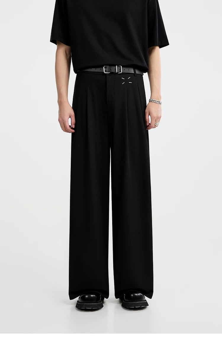 Wrinkle-Resistant Wool Embroidered Trousers - Men's Autumn Straight Leg Tencel Acetate Casual PantsB0103