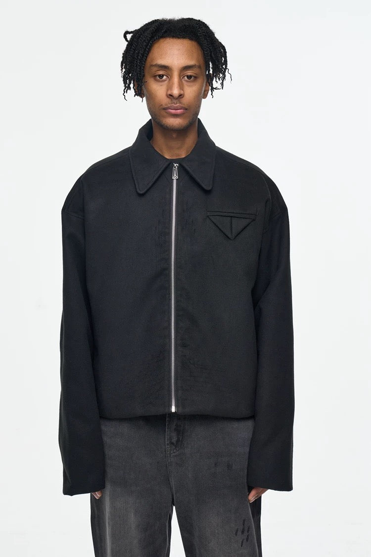 Men’s Retro Boxy Zip-Up Jacket – American Vintage Cropped Street Outerwear T0057