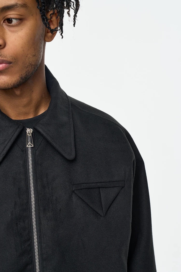 Men’s Retro Boxy Zip-Up Jacket – American Vintage Cropped Street Outerwear T0057