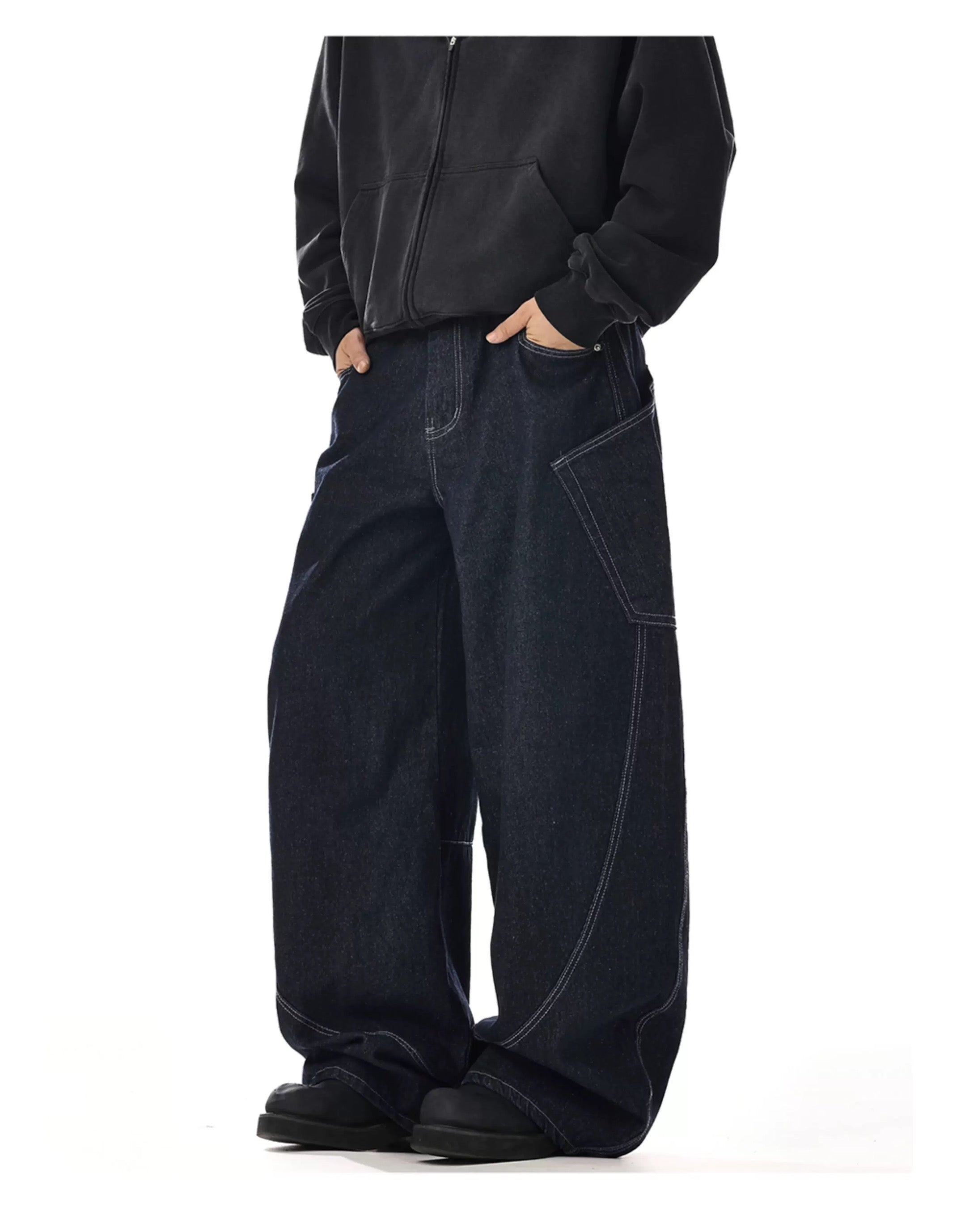 Vaqueros vintage americanos multibolsillos: pantalones vaqueros holgados de trabajo urbanos B0060