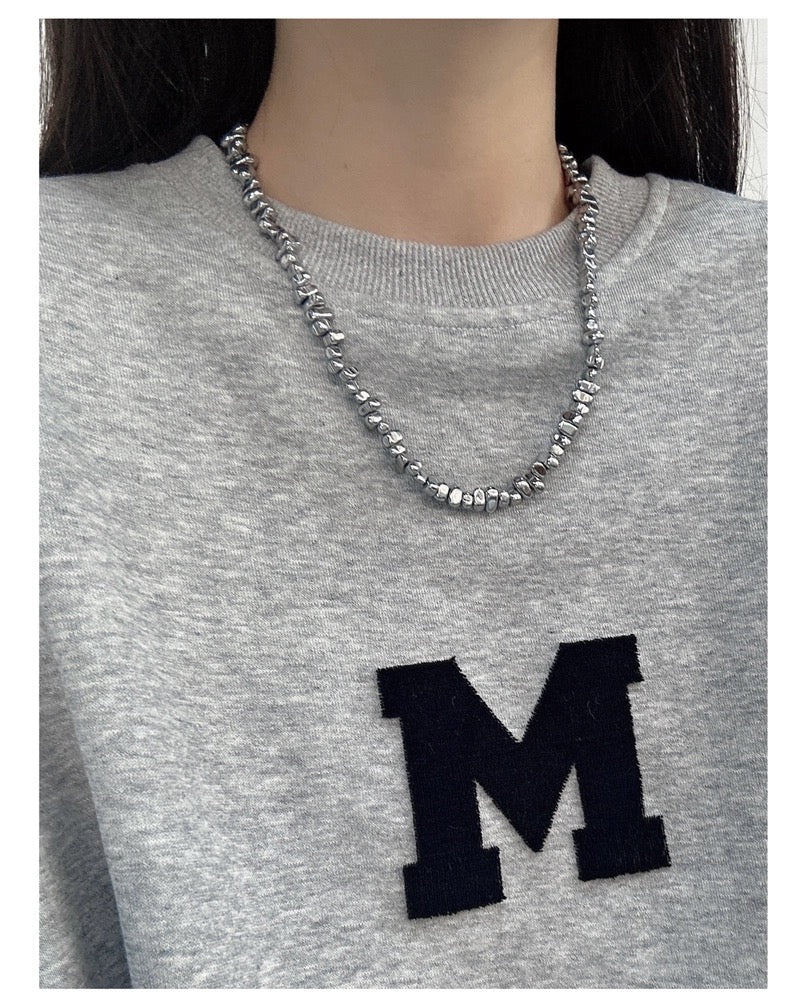 Collar de cadena irregular de plata para hombre | Colgante de diseño hip hop con detalle de metal fragmentado y estilo minimalista de lujo O0003