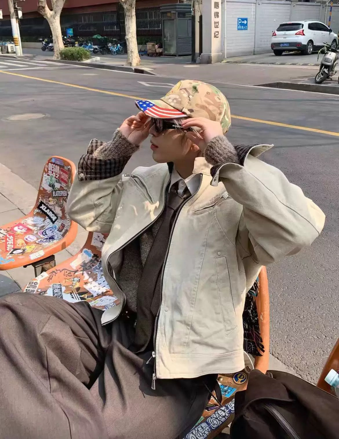 Harrington Stand Collar Utility Jacket – American Vintage Streetwear Coat T0032