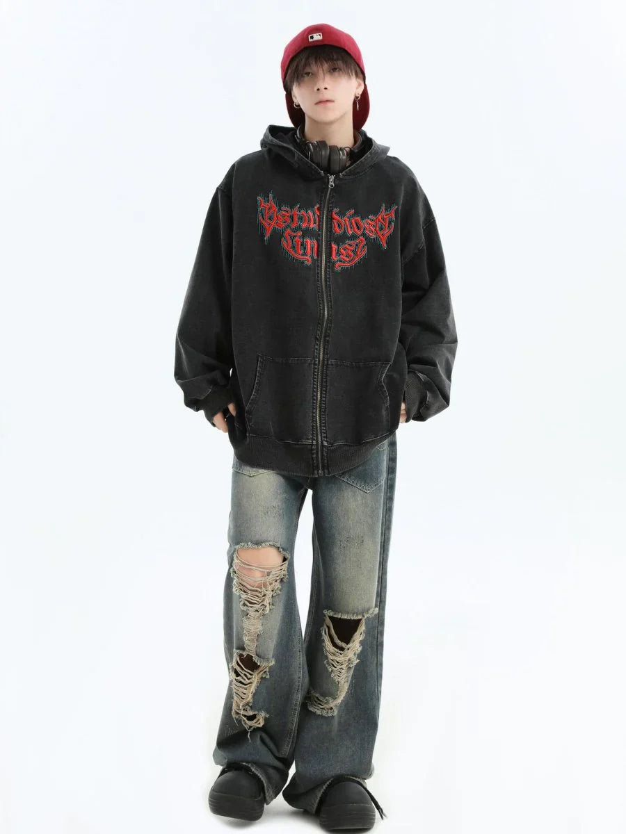 [INSstudios] GOTHIC LETTER LOGO DENIM JACKET T0098