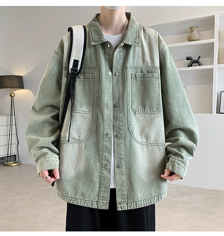 Men’s Vintage Distressed Denim Jacket – American Retro Streetwear Outerwear S0058