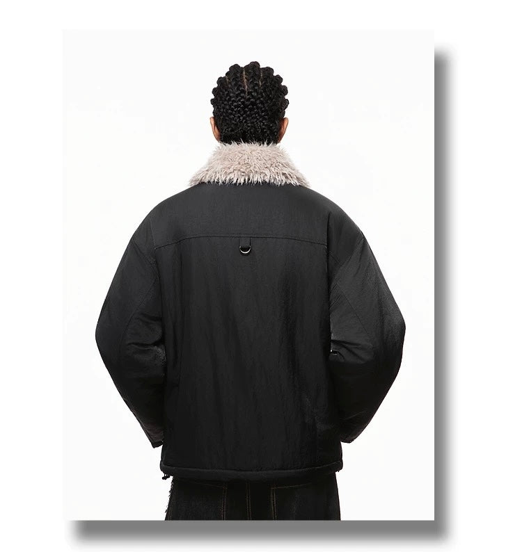 Men’s Detachable Fur Collar Padded Jacket – American Retro Winter Street Outerwear T0055