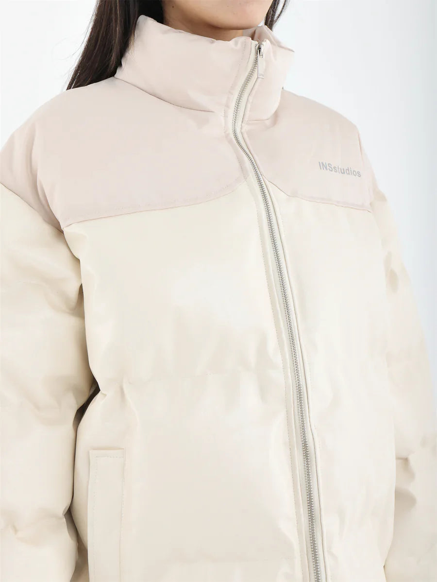 [INSstudios] PU LEATHER COTTON ZIPPER JACKET T0111