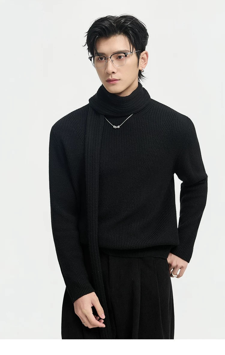 Suéter holgado de punto de lana de color liso para hombre, con cuello semialto y diseño estampado para invierno - Capa base ideal T0043