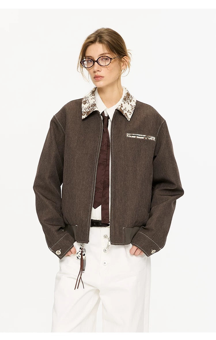 Men’s Contrast Collar Dyed Jacket with Floral Lining – American Vintage Street Outerwear T0060