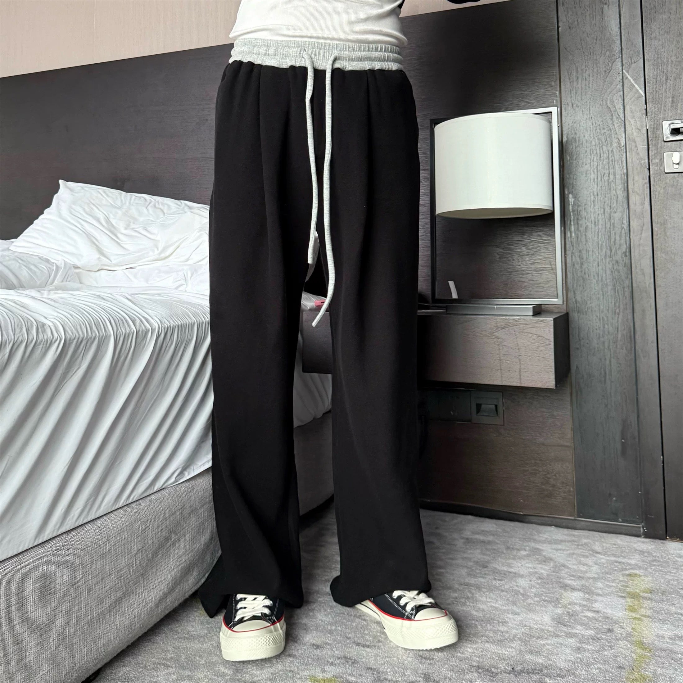 Chándal de polar estilo urbano para hombre | Conjunto de sudadera extragrande con cuello redondo y pantalón recto T0054