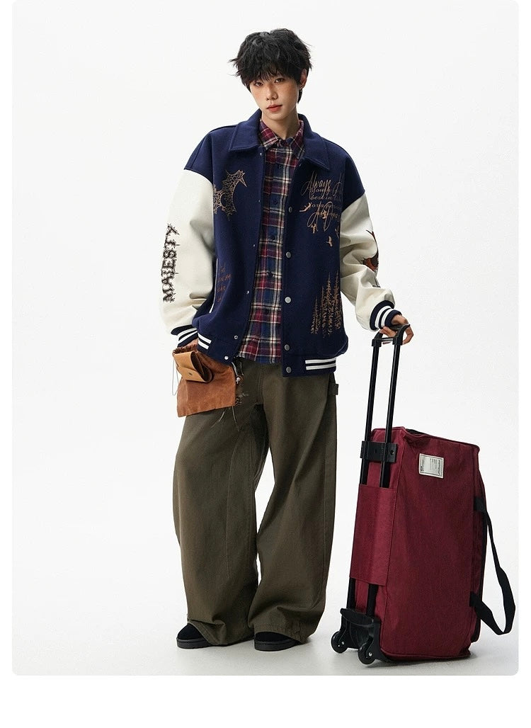 Men’s American Embroidered Patchwork Baseball Jacket – Vintage Streetwear Varsity CoatT0074