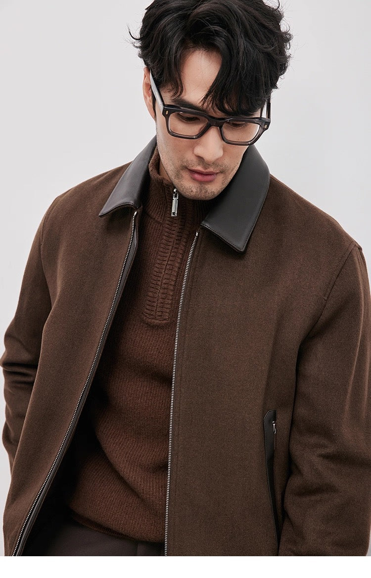 Chaqueta de aviador de piel auténtica – Bomber vintage americana con cremallera y cuello vuelto T0023