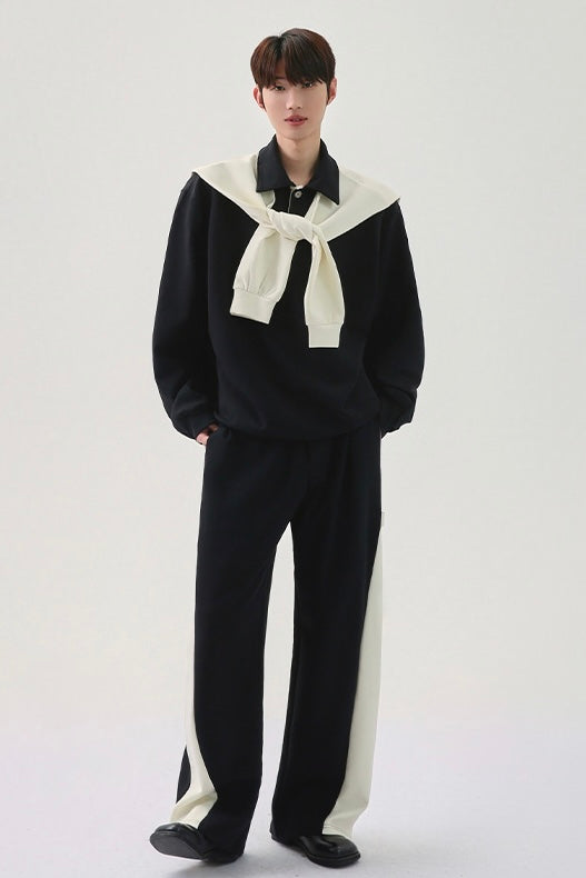 [FLAT ROOM] TWO-TONE COLLAR SWEATSHIRT + PANTS SET S0207