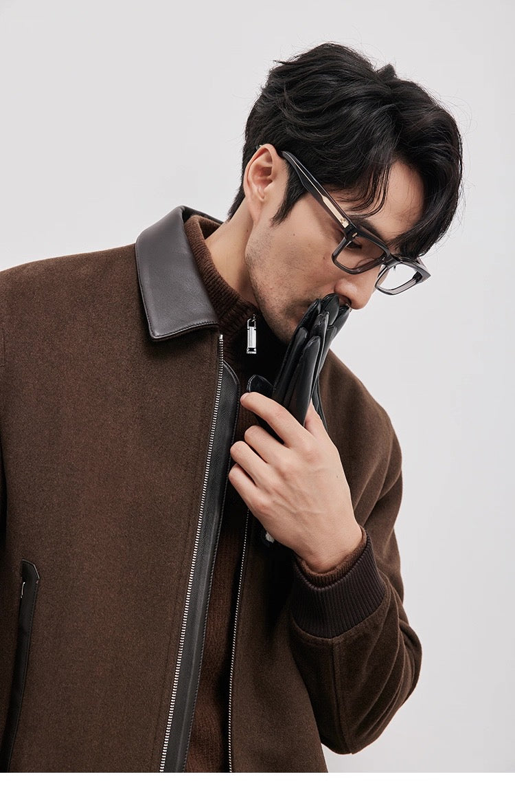 Chaqueta de aviador de piel auténtica – Bomber vintage americana con cremallera y cuello vuelto T0023