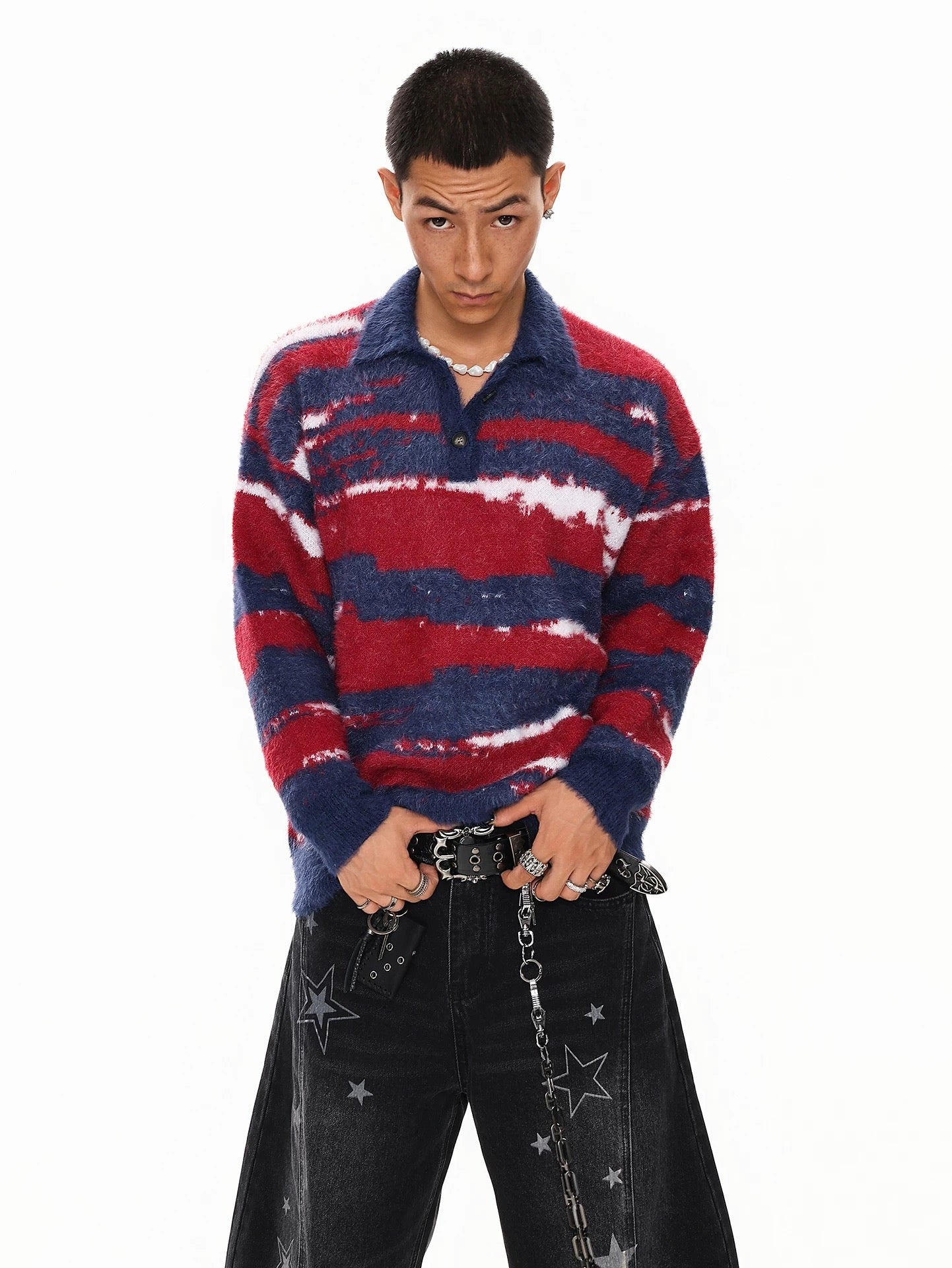 Men’s American Color-Block Striped Sweater – High Street Retro Knit Pullover S0055