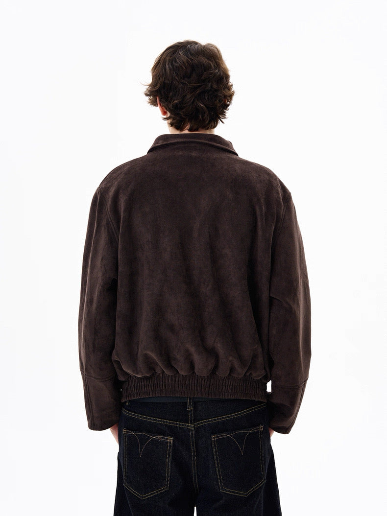 American Retro Suede Jacket – Brown Faux Suede Lapel Trucker Coat T0027