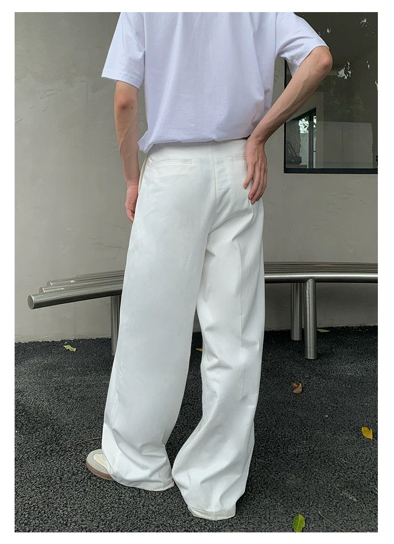 Men’s White Wide-Leg Pants – Loose Fit Minimalist Casual Trousers B0089