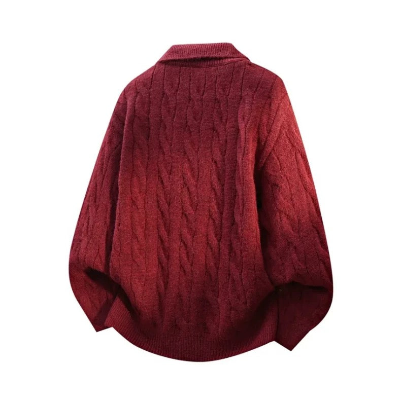 Men’s Vintage Cable Knit Layered Sweater – Retro Street Faux Two-Piece Pullover S0043