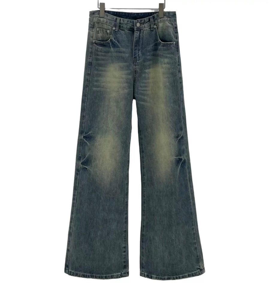 Men’s Lightning Pattern Flared Jeans – Vintage American Streetwear Denim Pants B0061