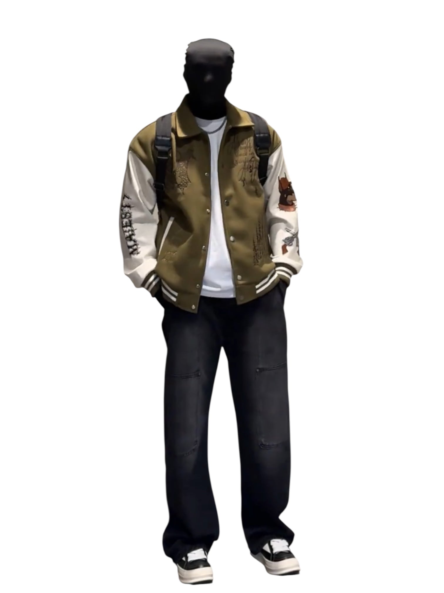 [W.K] PATCHED VARSITY EMBROIDERED JACKET T0182