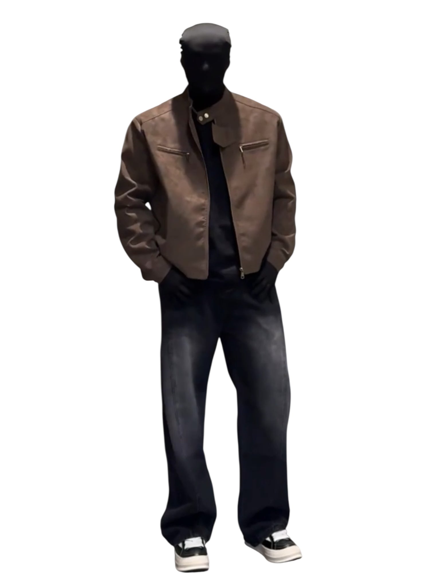 [DAZHONGMA] DYED CROPPED FAUX LEATHER JACKET T0183