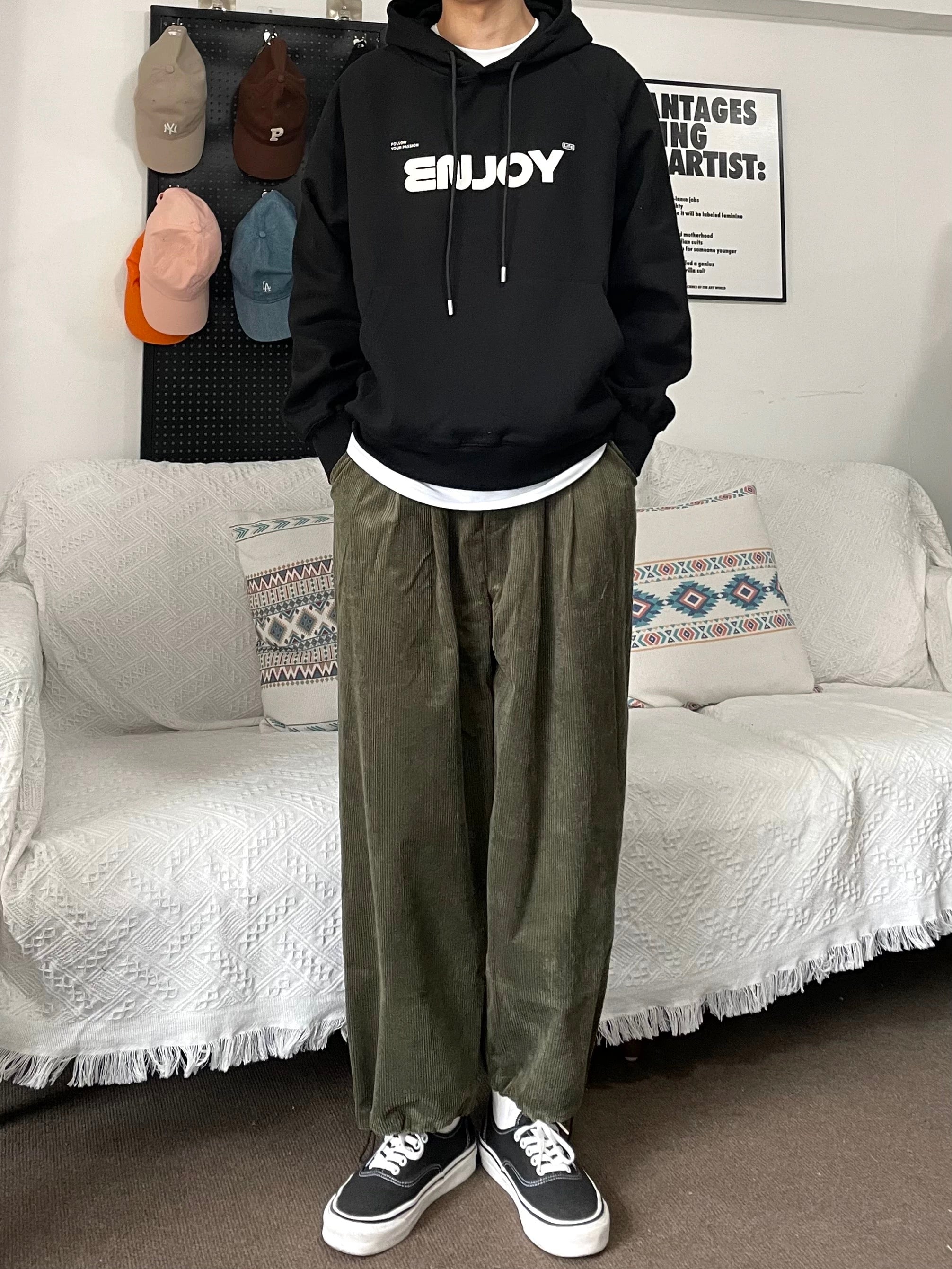 オーバーサイズレタープリントパーカー - 春秋用ボックスプルオーバースウェットシャツ（ユニセックスカジュアルウェア）T0031