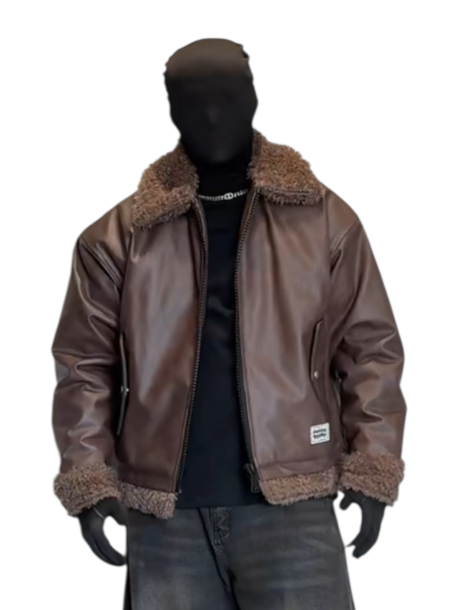 FAUX LEATHER SHEARLING-COLLAR JACKET T0140