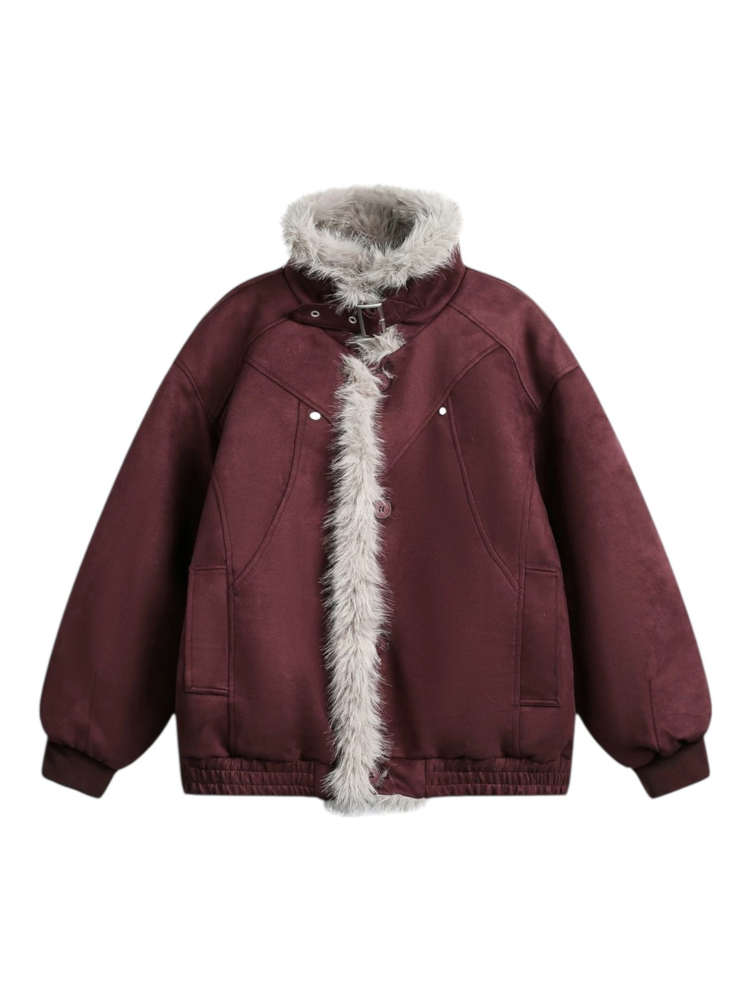 FAUX SUEDE FUR-TRIM PADDED JACKET T0149
