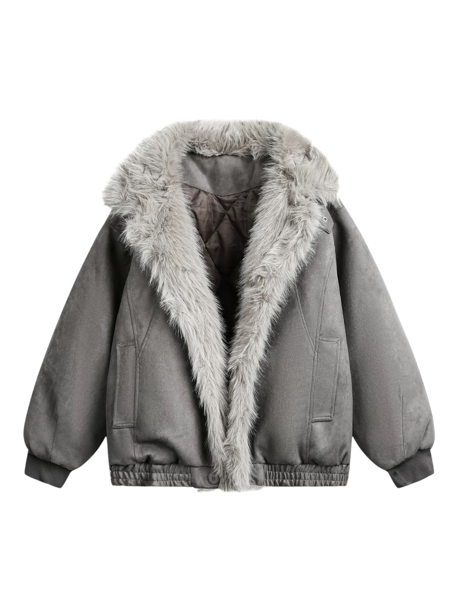 FAUX SUEDE FUR-TRIM PADDED JACKET T0149