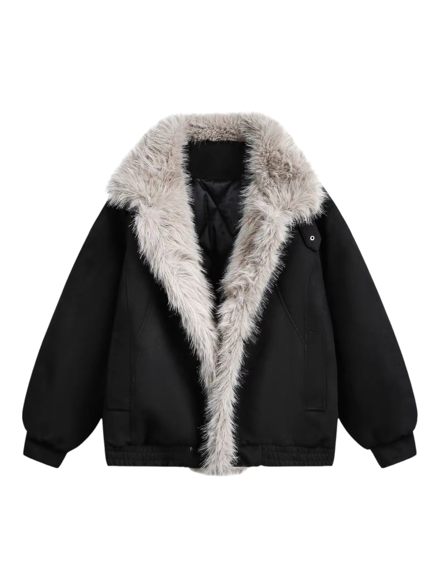 FAUX SUEDE FUR-TRIM PADDED JACKET T0149