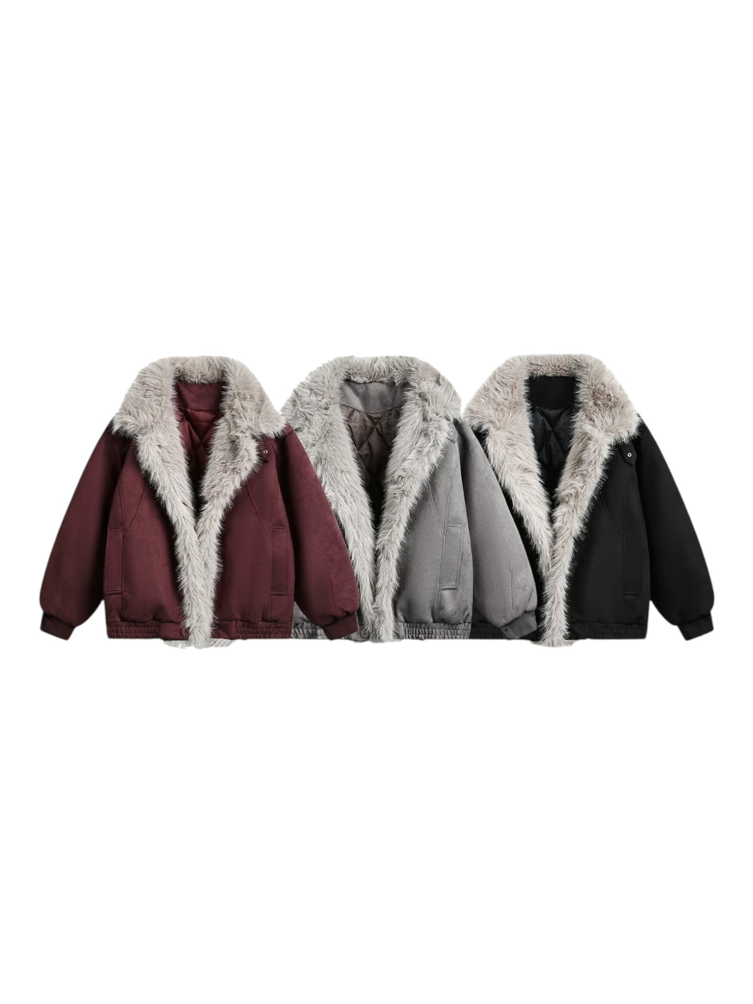 FAUX SUEDE FUR-TRIM PADDED JACKET T0149