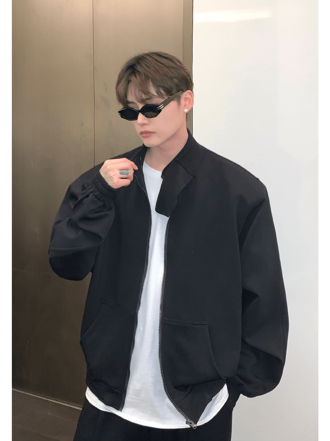 [CUIBUJU] スタンドカラーショルダーパッドカーディガンセーターセットアップ S0195