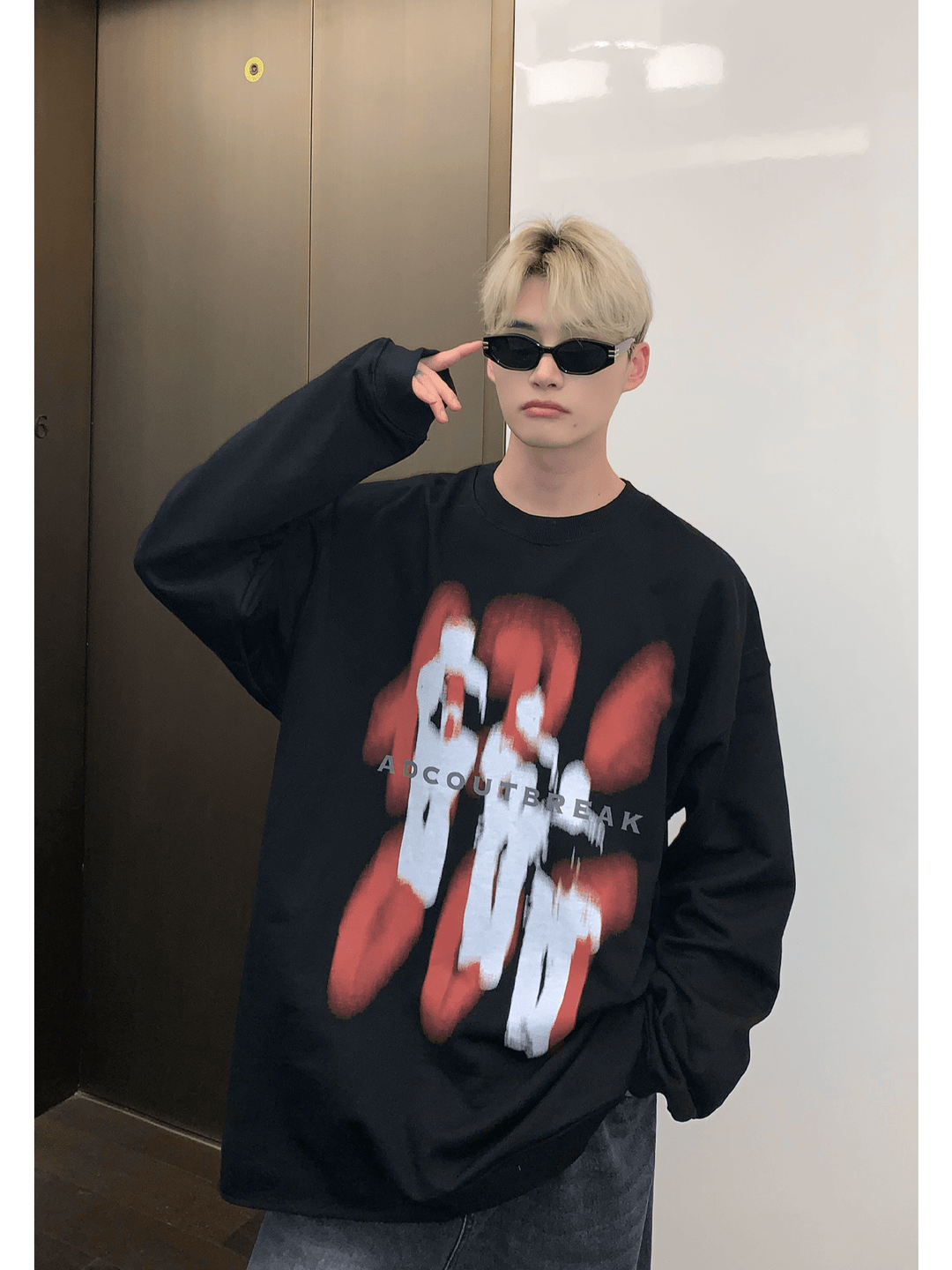 [CUIBUJU] color contrast printing sweater S0196