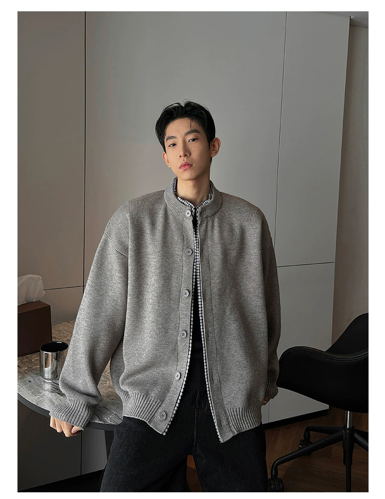 Grey plaid fake two-piece knitted sweater C0387