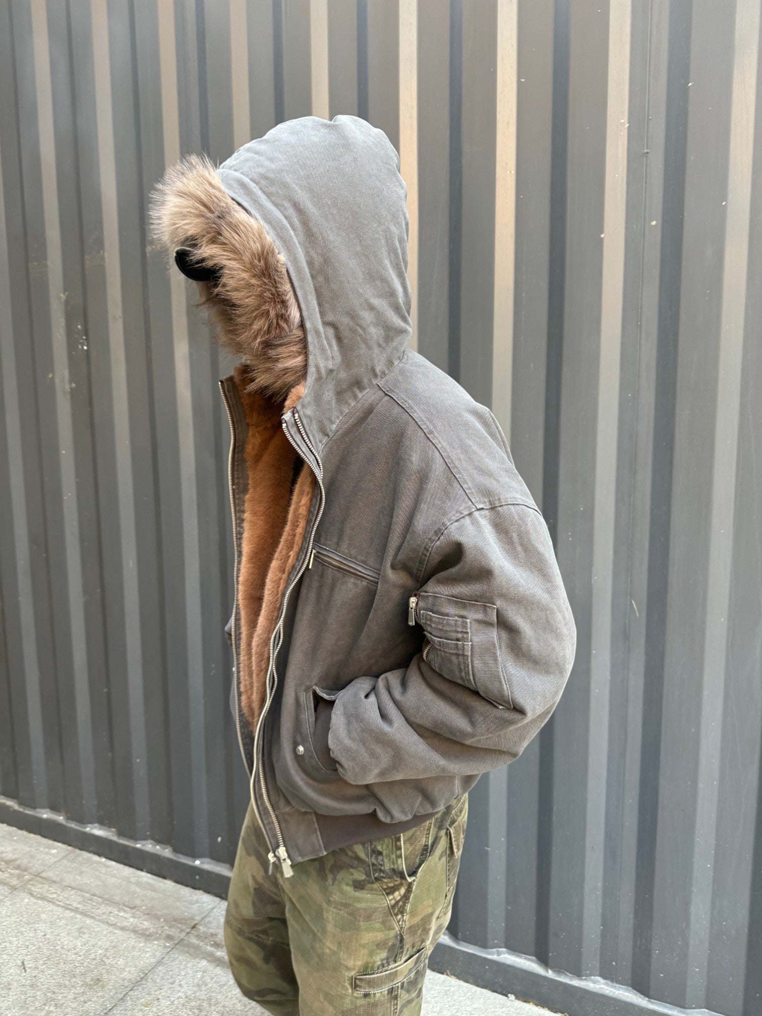 [Hermit] MULTI-ZIP FUR TRIM PADDED JACKET T0175