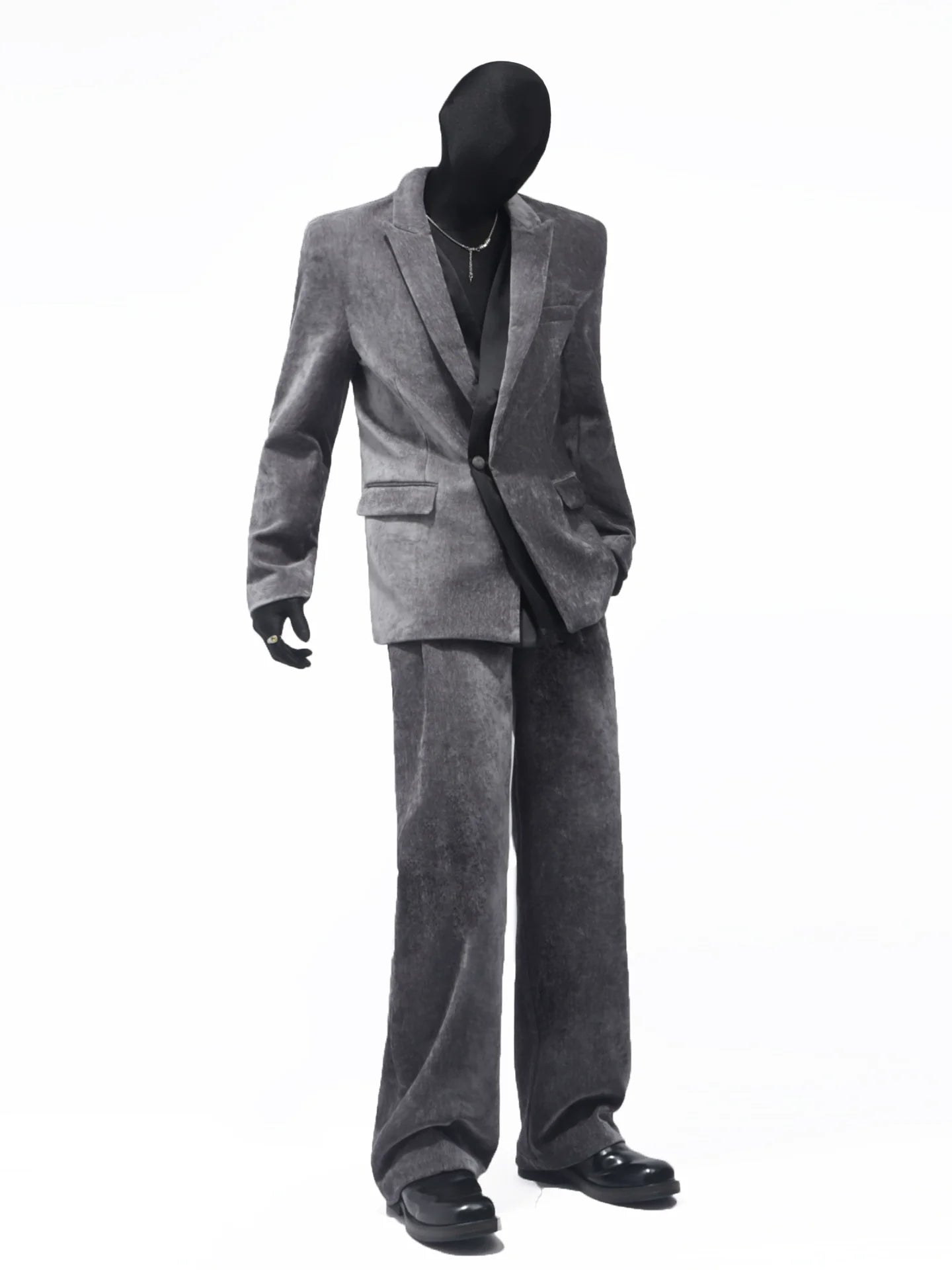 Autumn and winter chenille suit men's Korean version of ruffian handsome corduroy splicing blazer R015