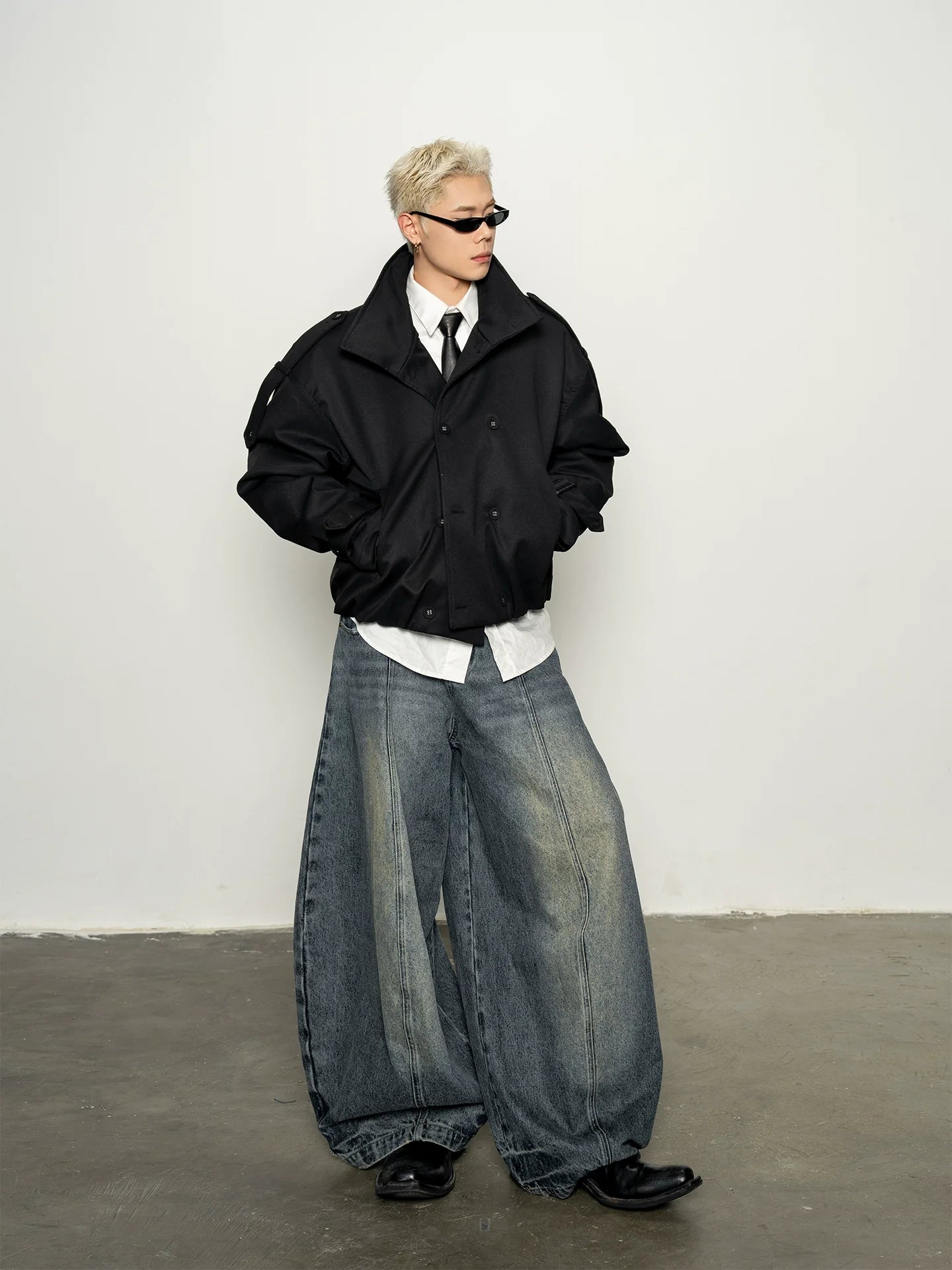 Pragmatism, American stand-up neck padded trench coat, wide shoulder, autumn and winter T0158 short jacket