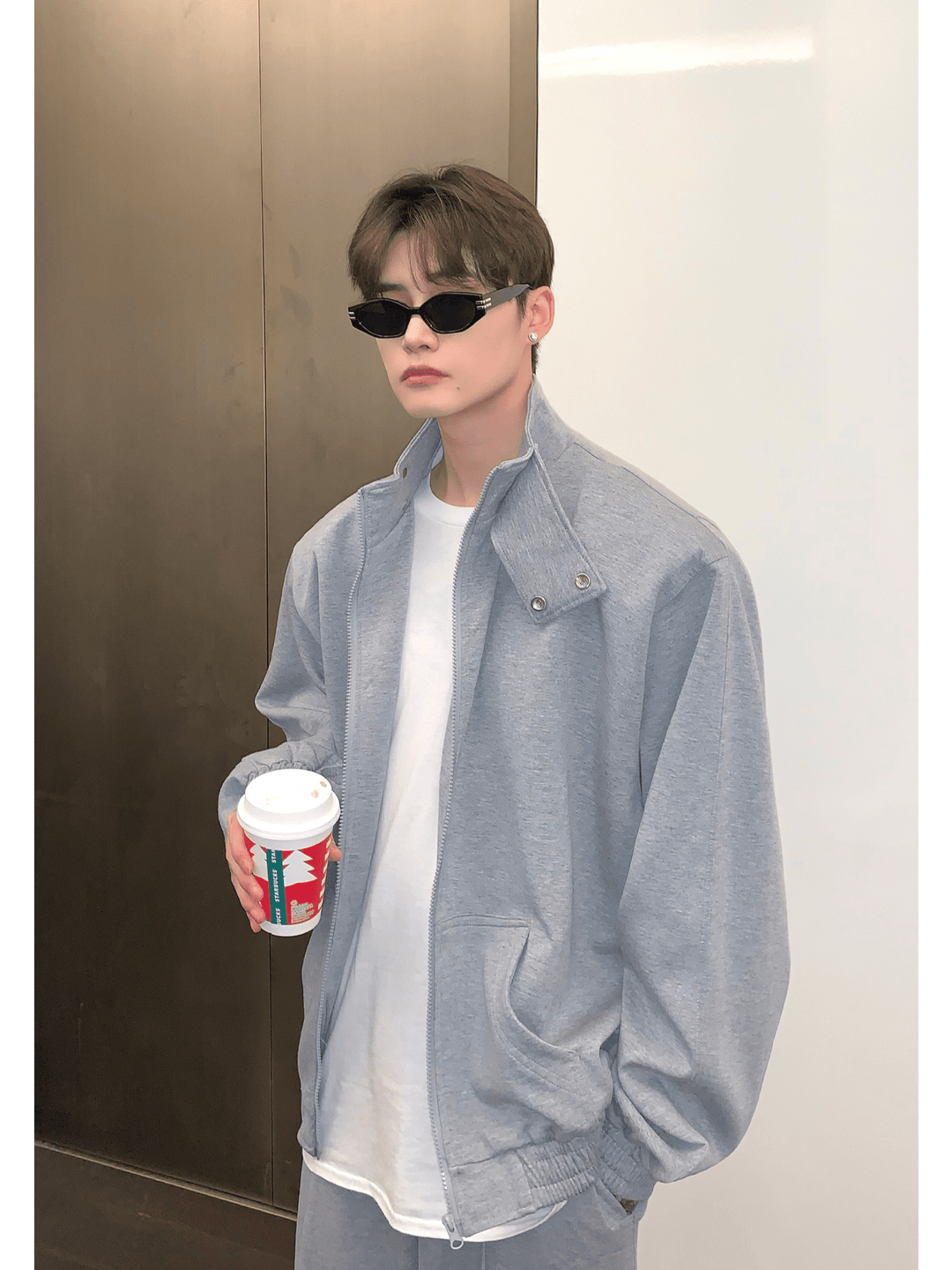 [CUIBUJU] スタンドカラーショルダーパッドカーディガンセーターセットアップ S0195