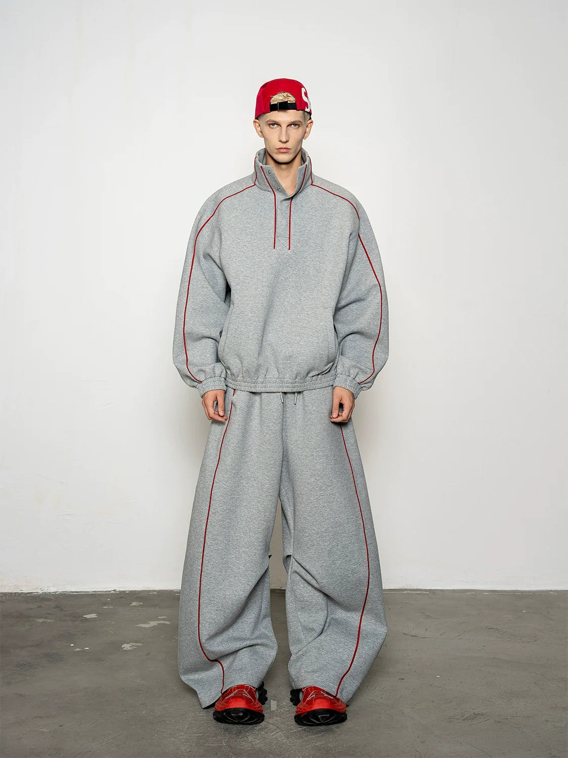 niche deconstruction contrasting color air layer turtleneck sweater men's scimitar casual pants sports suit S0137