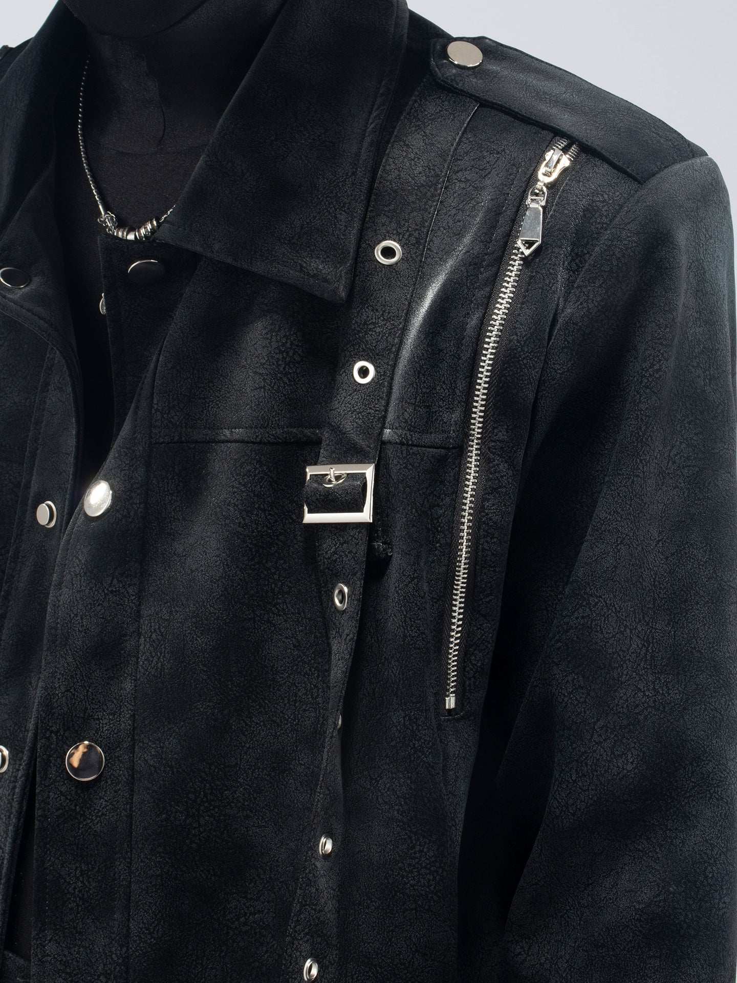 New personalized black metal decorative punk style suit PU black leather casual pants tide R013