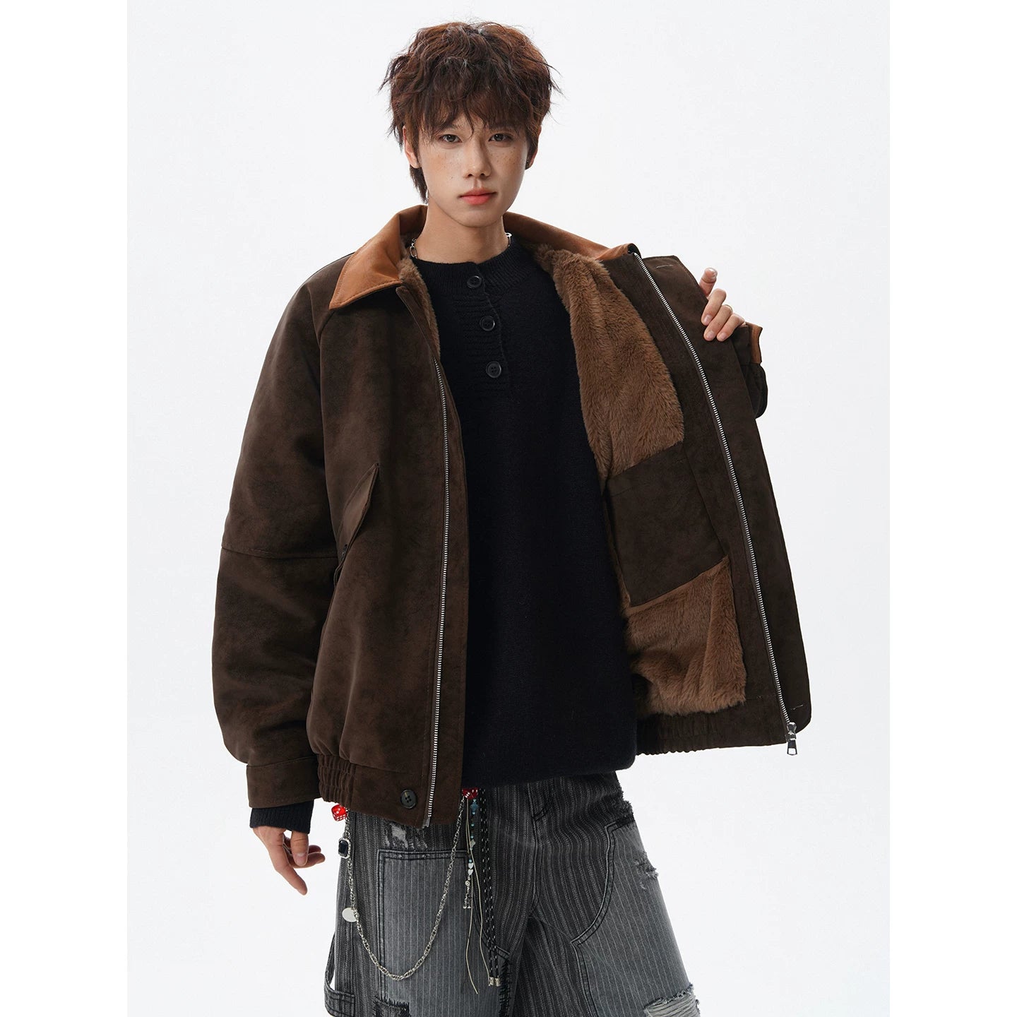 Vintage Suede Lapel Cotton Jacket FE0711